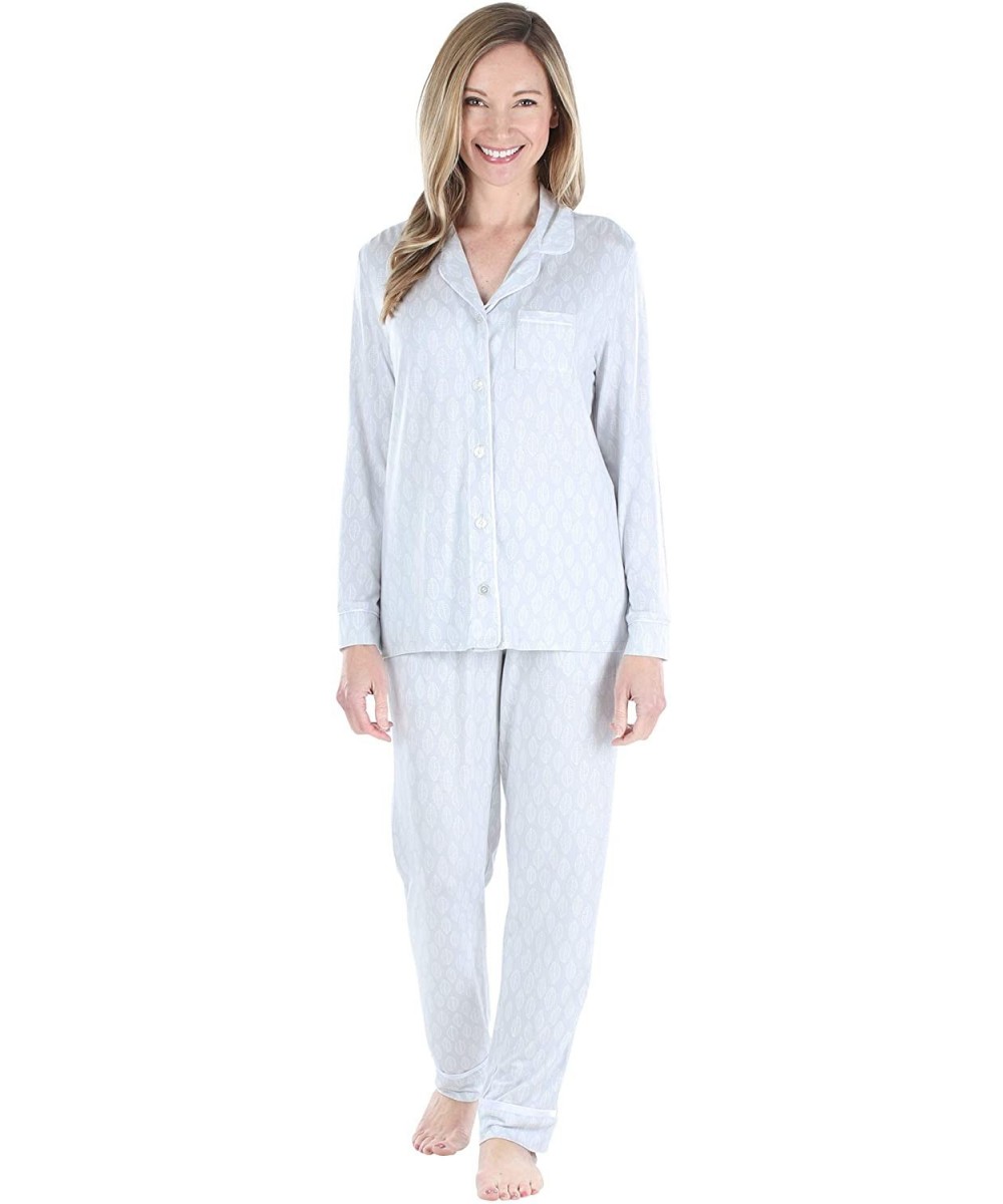 Sets Women's Bamboo 2-Piece Long Sleeve Button-Down Pajama Lounger Set - Leaf - CL18RGGA8Z4