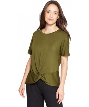 Tops Women's Beautifully Soft Sleep Front tie T-Shirt - Green - Small - C318Z09NKK7