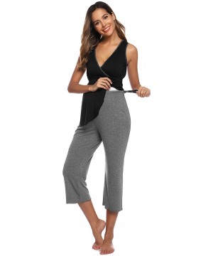 Sets Women Ultra Soft Maternity & Nursing Pajama Set Pregnancy Sleepwear - Black+grey - CN18XIDXHE5