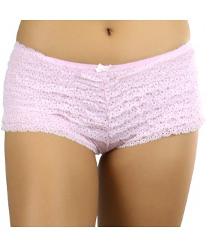 Panties Women's Chiffon Ruffle Lace Trim Retro Cheeky Booty Panty Shorts - Pink - CO11ZEBQK79