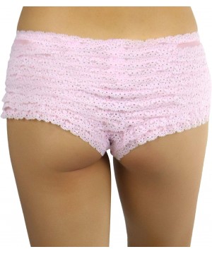 Panties Women's Chiffon Ruffle Lace Trim Retro Cheeky Booty Panty Shorts - Pink - CO11ZEBQK79