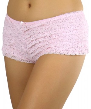 Panties Women's Chiffon Ruffle Lace Trim Retro Cheeky Booty Panty Shorts - Pink - CO11ZEBQK79