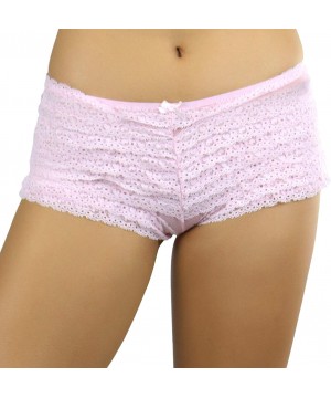 Panties Women's Chiffon Ruffle Lace Trim Retro Cheeky Booty Panty Shorts - Pink - CO11ZEBQK79