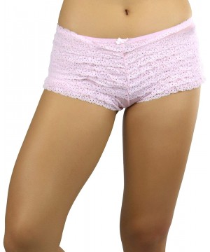 Panties Women's Chiffon Ruffle Lace Trim Retro Cheeky Booty Panty Shorts - Pink - CO11ZEBQK79