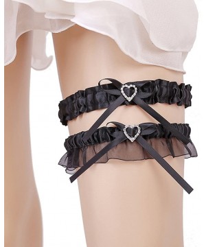 Garters & Garter Belts 2019 Women's Satin Wedding Garter Set for Bride Stretchy Leg Prom Garters - Black - CV18G53SUO7