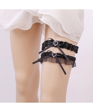 Garters & Garter Belts 2019 Women's Satin Wedding Garter Set for Bride Stretchy Leg Prom Garters - Black - CV18G53SUO7