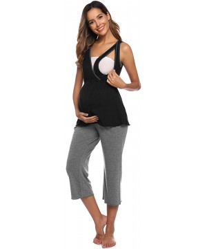 Sets Women Ultra Soft Maternity & Nursing Pajama Set Pregnancy Sleepwear - Black+grey - CN18XIDXHE5