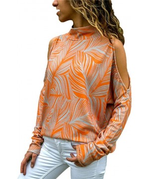 Shapewear Women Long Sleeve Shirt Tee Cold Shoulder Top Blouse Lady Sexy Jumper Tunic Floral Print Jumper - Orange - CN18KR4W882