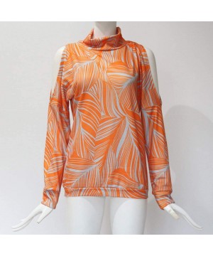 Shapewear Women Long Sleeve Shirt Tee Cold Shoulder Top Blouse Lady Sexy Jumper Tunic Floral Print Jumper - Orange - CN18KR4W882