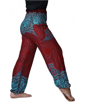 Bottoms Smocked Waist Unisex Lounge Trousers Harem Loungewear Festival Yoga Pyjamas Pantaloon Comfort Pants Rose Dark Red - C...