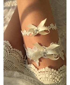 Garters & Garter Belts Wedding Garter Set Rhinestone Bow Lace Garter Set Bridal Garter Set G17 - Ivory - CB189YUDLN5