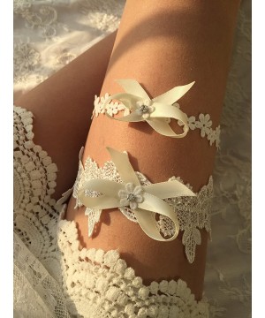 Garters & Garter Belts Wedding Garter Set Rhinestone Bow Lace Garter Set Bridal Garter Set G17 - Ivory - CB189YUDLN5