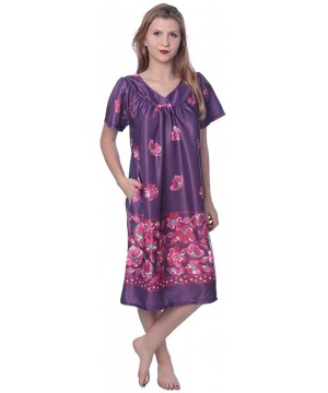 Nightgowns & Sleepshirts Women's Short Sleeve Housecoat Floral Duster Nightgown - Dark Purple With Beautiful Prints - CD18EIX...