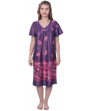 Nightgowns & Sleepshirts Women's Short Sleeve Housecoat Floral Duster Nightgown - Dark Purple With Beautiful Prints - CD18EIX...