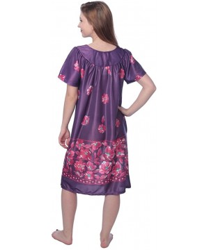 Nightgowns & Sleepshirts Women's Short Sleeve Housecoat Floral Duster Nightgown - Dark Purple With Beautiful Prints - CD18EIX...