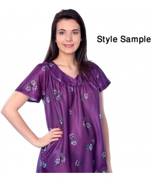 Nightgowns & Sleepshirts Women's Short Sleeve Housecoat Floral Duster Nightgown - Dark Purple With Beautiful Prints - CD18EIX...