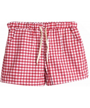 Bottoms Womens Big Girl's Plaid Beach Shorts Summer Athletic Short Pants Lounge Shorts Sleep Pj Bottoms with Pockets Red Plai...