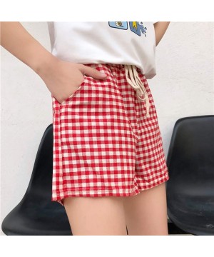 Bottoms Womens Big Girl's Plaid Beach Shorts Summer Athletic Short Pants Lounge Shorts Sleep Pj Bottoms with Pockets Red Plai...