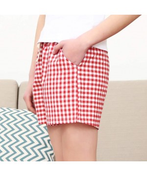 Bottoms Womens Big Girl's Plaid Beach Shorts Summer Athletic Short Pants Lounge Shorts Sleep Pj Bottoms with Pockets Red Plai...