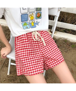 Bottoms Womens Big Girl's Plaid Beach Shorts Summer Athletic Short Pants Lounge Shorts Sleep Pj Bottoms with Pockets Red Plai...