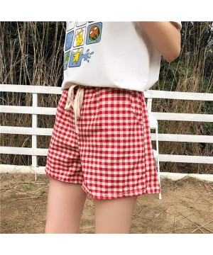 Bottoms Womens Big Girl's Plaid Beach Shorts Summer Athletic Short Pants Lounge Shorts Sleep Pj Bottoms with Pockets Red Plai...