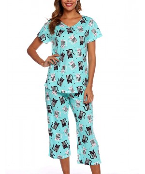 Sets Women's Sleepwear Tops with Capri Pants Pajama Sets - Kitty - C718AZHRTXH