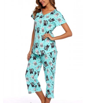 Sets Women's Sleepwear Tops with Capri Pants Pajama Sets - Kitty - C718AZHRTXH