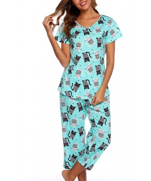 Sets Women's Sleepwear Tops with Capri Pants Pajama Sets - Kitty - C718AZHRTXH