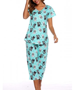 Sets Women's Sleepwear Tops with Capri Pants Pajama Sets - Kitty - C718AZHRTXH