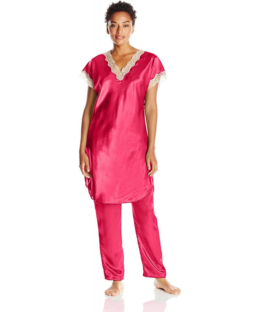 Sets Women's Charming Satin Charmeuse Pajama Set - Fuchsia - CK11A7LSBYF