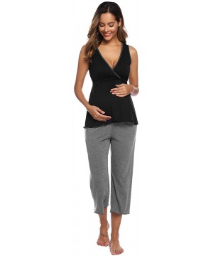 Sets Women Ultra Soft Maternity & Nursing Pajama Set Pregnancy Sleepwear - Black+grey - CN18XIDXHE5