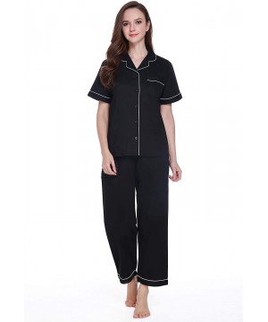 Sets Women's 100% Cotton Short Sleeve Pajama Set- Pajama Short Set for Women - Black - CB18HZWA66R