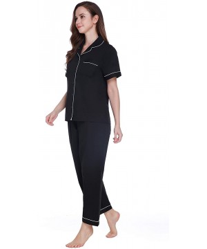 Sets Women's 100% Cotton Short Sleeve Pajama Set- Pajama Short Set for Women - Black - CB18HZWA66R