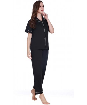 Sets Women's 100% Cotton Short Sleeve Pajama Set- Pajama Short Set for Women - Black - CB18HZWA66R