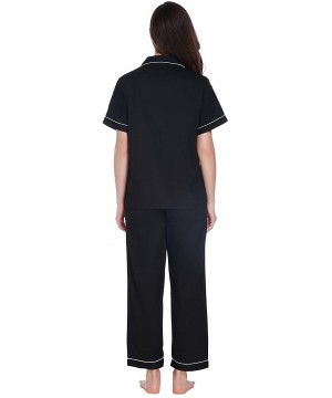 Sets Women's 100% Cotton Short Sleeve Pajama Set- Pajama Short Set for Women - Black - CB18HZWA66R