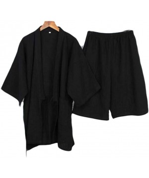 Robes Japanese Style Men Thin Cotton Bathrobe Suit Breathable Pajamas Kimono Sleepwear-F03 Black - CF18UYUYL7R