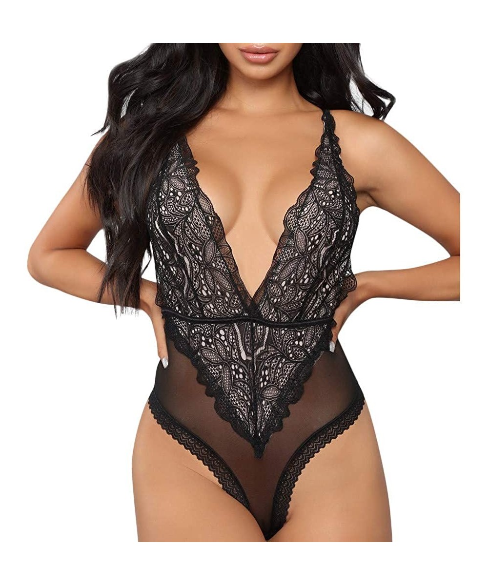 Accessories Women Sleepwear Romper Jumpsuit Bodysuit Lace Nightwear Sexy Lingerie S-XXXL - Black - CP195A74IKT