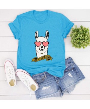 Tops Printed T-Shirt- Summer Women's Alpaca Short Sleeve Round Neck Plus Size top - X-sky Blue - CH1943GWGKS