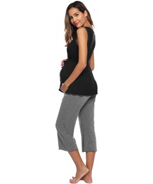 Sets Women Ultra Soft Maternity & Nursing Pajama Set Pregnancy Sleepwear - Black+grey - CN18XIDXHE5