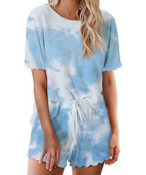 Sets Womens Tie Dye Pajamas Sets Short Sleeve Shorts PJ Set 2 Piece Loungewear Nightwear Sleepwear - Blue - CU198MARCED