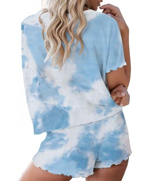 Sets Womens Tie Dye Pajamas Sets Short Sleeve Shorts PJ Set 2 Piece Loungewear Nightwear Sleepwear - Blue - CU198MARCED