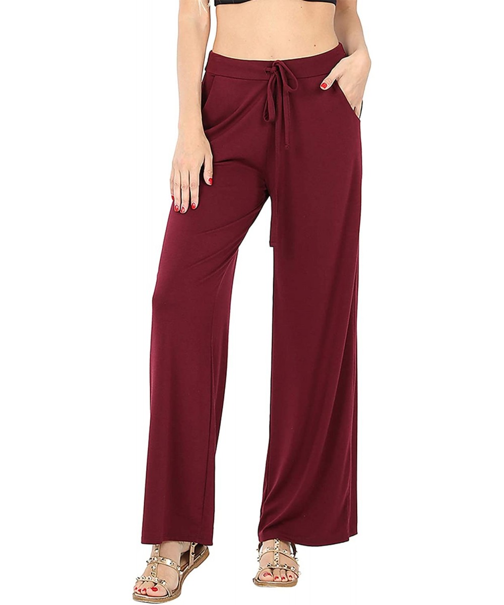 Bottoms Womens & Plus Comfy Stretch Solid Drawstring Wide Leg Lounge Pants - Dk Burgundy - C41950KCKY6