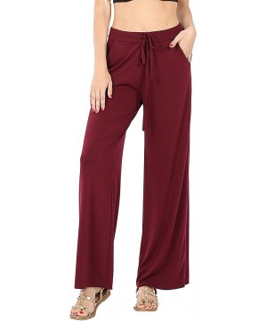 Bottoms Womens & Plus Comfy Stretch Solid Drawstring Wide Leg Lounge Pants - Dk Burgundy - C41950KCKY6