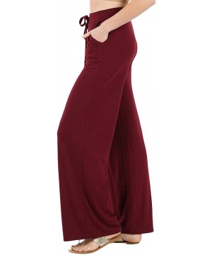 Bottoms Womens & Plus Comfy Stretch Solid Drawstring Wide Leg Lounge Pants - Dk Burgundy - C41950KCKY6