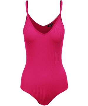 Shapewear Women's Racerback Tank Top Ribbed Cotton Bodysuits - 044-rose Fuchsia - C018TRCTC94