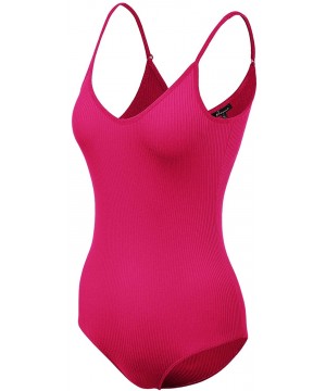 Shapewear Women's Racerback Tank Top Ribbed Cotton Bodysuits - 044-rose Fuchsia - C018TRCTC94