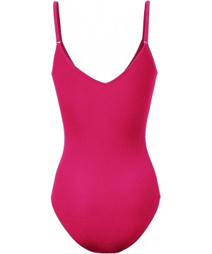 Shapewear Women's Racerback Tank Top Ribbed Cotton Bodysuits - 044-rose Fuchsia - C018TRCTC94