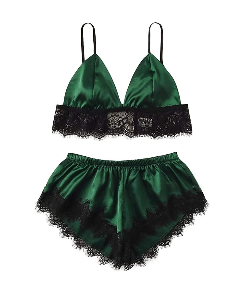 Accessories Women Fashion Sexy Bodysuit Jumpsuit lace Sleepwear Lingerie Suspenders Underwear 2 Piece Set - Green B - CI198NW...