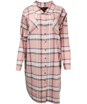 Nightgowns & Sleepshirts Women's 100% Cotton Classic Plaid Flannel Nightshirt - Peach - CO18ZQ24Y24