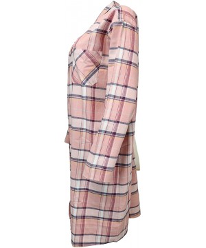 Nightgowns & Sleepshirts Women's 100% Cotton Classic Plaid Flannel Nightshirt - Peach - CO18ZQ24Y24